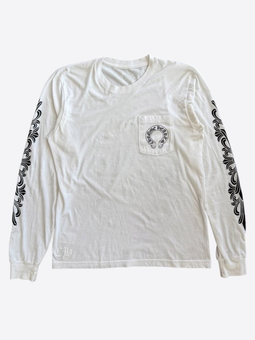 Chrome Hearts White & Black Horseshoe Logo Longsleeve T-Shirt